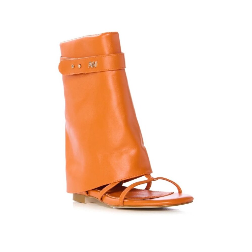 High-Cuff Strappy Sandal in Orange Leather
